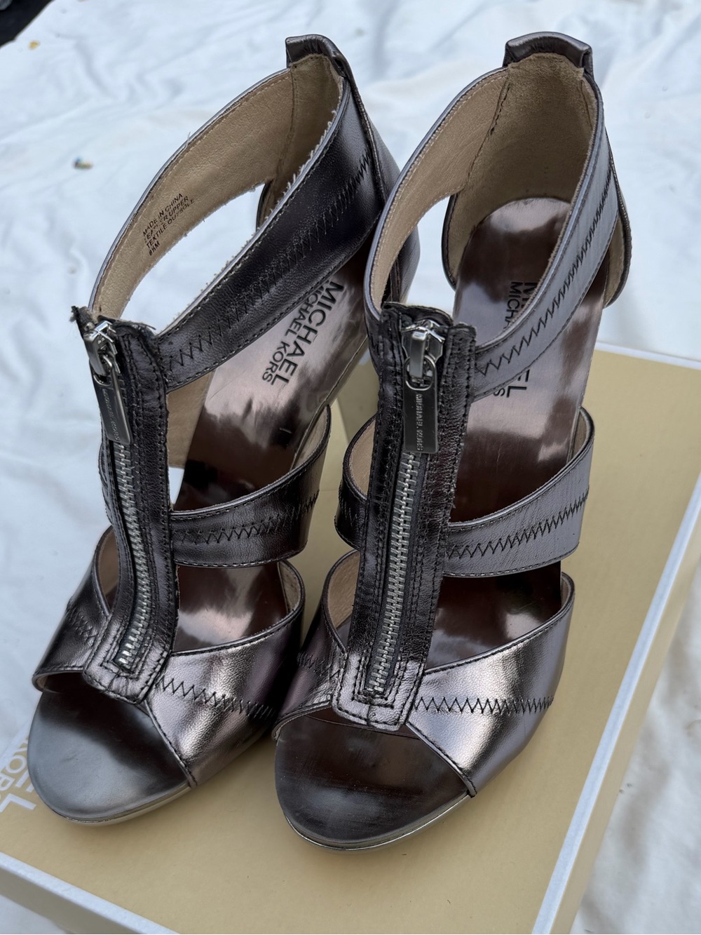 Michael Kors Berkley metallic silver strappy sandal heels